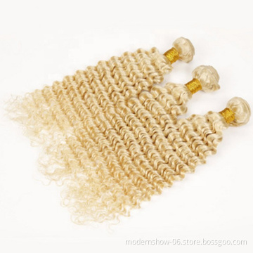 Virgin cuticle aligned deep curly blond 613 human hair extension